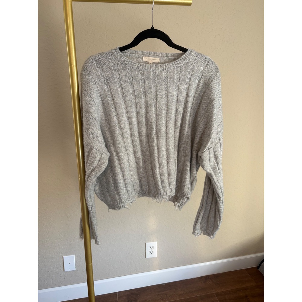 Gilded Intent Sweater Grey Ribbed Distressed Hem Crewneck M Grunge Layering
